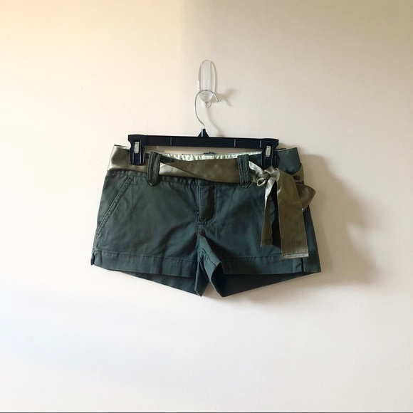 Express Pants - Express Olive Green Shorts with Tie